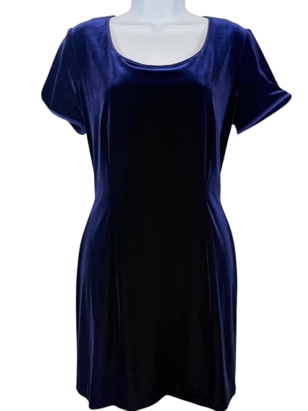 Robbie Bee Navy Blue Mini Velvet Sheath Dress Short Sleeve Zip Back Sz10 Y2K